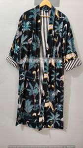 Luxury Eco-Friendly Finished Velvet Animal Birds Floral Print Women's Wrap <b>Tie</b> Long Sleeve V-Neck Bathrobe Summer Kimono Style - Product Image 2