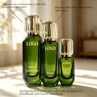 Ensemble de soins du visage hydratant et éclaircissant 4 en 1, sérum, crème, beurre de karité, vitamine E, flacons en verre vert luxueux, kit de soins de la peau OEM