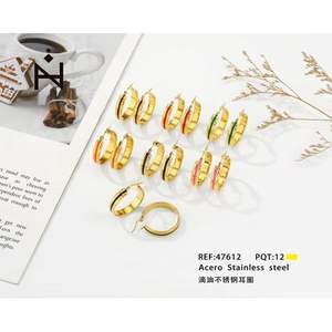 Boucles d'oreilles créoles plaquées or en acier inoxydable, 12 paires, boucles d'oreilles pendantes tendance, bijoux unisexes, fabrication chinoise, modèle 47612 - Product Image 3