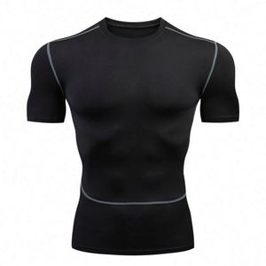 T-shirt de compression à manches courtes pour homme, coupe ajustée, col rond, séchage rapide, idéal pour la course à pied, le cyclisme, la musculation et l'entraînement en salle de sport - Product Image 3