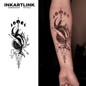 สติกเกอร์สัก<span class=keywords><strong>ลาย</strong></span>ปลาวาฬแบบเหมือนจริง <span class=keywords><strong>ลาย</strong></span>ดวงจันทร์  ติดทนนาน 15 วัน กันน้ำ สำหรับผู้ชายและผู้หญิง ขายส่ง - Product Image 1