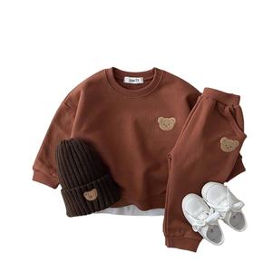 Conjunto de ropa de bebé de algodón agradable a la piel, sudaderas con capucha bordadas de oso y pantalones largos, <span class=keywords><strong>2</strong></span> uds., sudadera para niños y niñas, traje para recién nacidos - Product Image 1