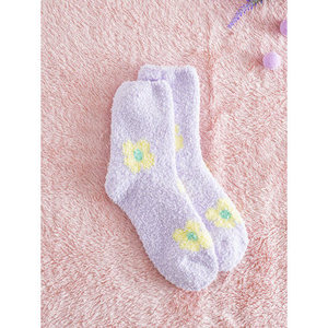 Calcetines de dormir con estampado Floral Morado para mujer, talla única, hasta el tobillo, nailon, transpirable, transparente para primavera, verano, Invierno - Product Image 1