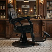 Fauteuil de Barbier Commercial en Cuir PU Noir avec Cadre Métallique – Confortable, Durable et Facile à Nettoyer pour Salon de Coiffure Masculin
