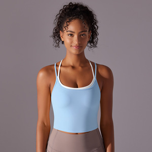 Wholesale Women Contrast Color Criss Cross <b>Back</b> Sports Tank <b>Top</b> Quick Dry Stretch Removable Chest Pad Fitness Yoga Crop Vest - Product Image 3