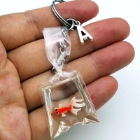 Pendentif poisson en or mignon, sac d'eau poisson en or porte-clés Aquarium poisson rouge porte-clés charme