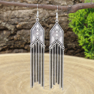 Vintage Tassel Drop <b>Earrings</b> 925 <b>Silver</b> <b>Long</b> Chain Women's Everyday Wear Fashion Jewelry - Product Image 3