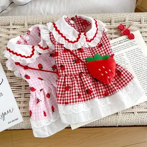 Robe fraise pour chiens, été, printemps, mignonne, <span class=keywords><strong>à</strong></span> carreaux, pour femelles, chiots, chats, vêtements pour animaux de compagnie, Yorkie, Chihuahua, petits et moyens Pugs - Product Image 4