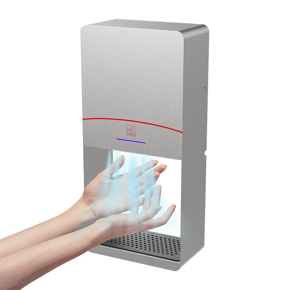 Sèche-mains mural à capteur automatique électronique haute vitesse en acier inoxydable 304 sans brosse 1800W prise UE
