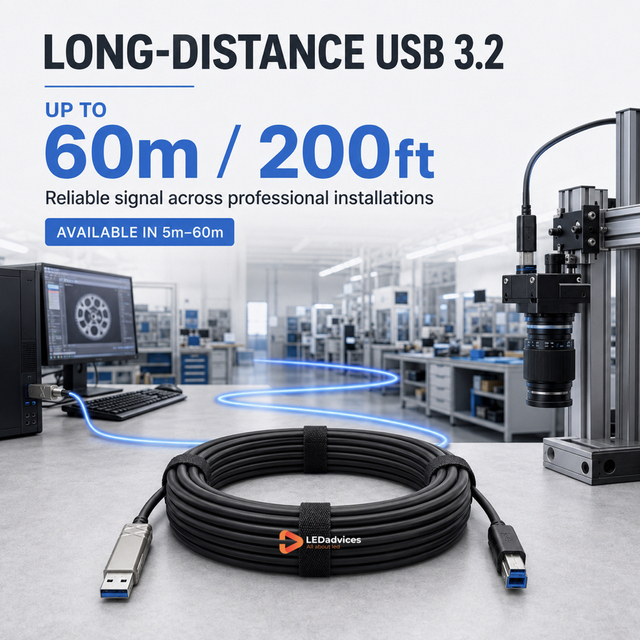 USB3.2 Gen2 Active Optical Cable, Type-A Male to Type-B Male Hybrid 10Gbps, Custom Length up to 60meters(200feet)