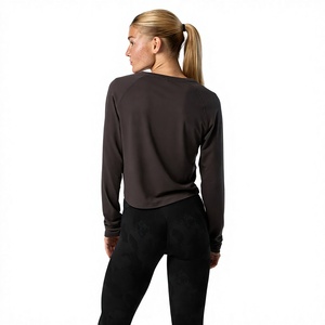 Top Corto de Manga Larga para Mujer, Cuello Redondo, Color Sólido, Secado Rápido, Tejido de Poliéster, Ropa Casual para Todas las Temporadas - Product Image 4