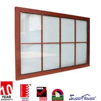 Fenêtre fixe moderne en alliage d'aluminium à grain de bois, insonorisée et étanche en fibre de verre pour salle de bain et villa - Marque