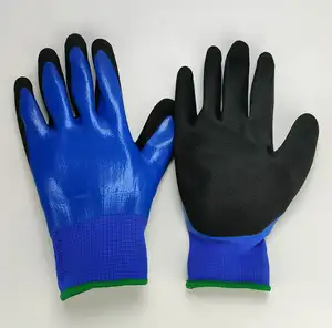YULAN 15 Gauge Nylon Nitrile Full-immersion Water Proof Safety Work Gloves Sandy Nitrile Garden Repairing Builder Gloves