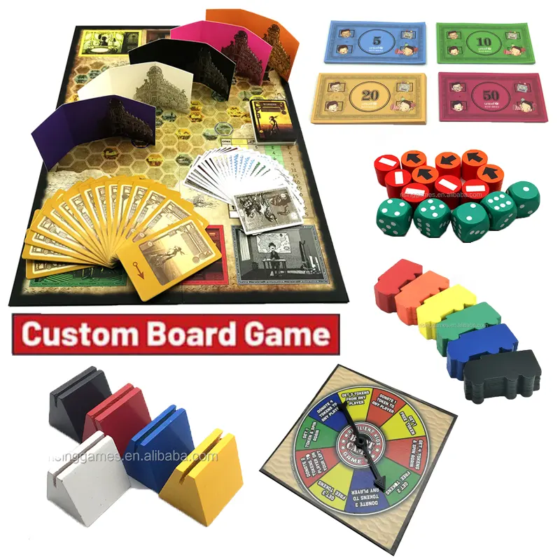 カスタムロゴデザイン紙印刷ファミリーテーブルゲームセットアクセサリー付きブランクアダルトボードゲームを製造