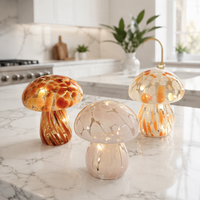 Lumière LED en forme de champignon en verre soufflé à la main de haute qualité, décoration de Pâques, lumière féerique blanc chaud - Jaune, blanc ou ambre