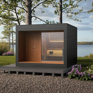 Sauna extérieur moderne personnalisé en <span class=keywords><strong>bois</strong></span> massif avec porte latérale panoramique et <span class=keywords><strong>douche</strong></span> à vapeur - Product Image 6