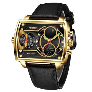 Reloj Digital Negro FOXBOX FB0009, Nuevo, en Oferta, Correa de Cuero Genuino, Cronómetro Luminoso, Reloj de Pulsera Moderno para Hombre - Product Image 5