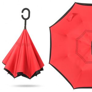 Wholesale Custom Logo Printed Double Fabric <b>Windproof</b> C Shape Handle Upside Down Inverted Reverse Rain <b>Umbrella</b> for Sale - Product Image 6
