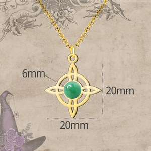 Ciondolo con nodo da strega in acciaio oro 18K con avventurina verde fortunato e collana con amuleto religioso di protezione - Product Image 4