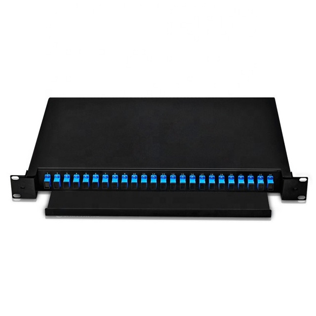 Full Loaded 24 Fiber Simplex ODF SC UPC 12/24 Port 19 Inch 1U Single Mode Fiber Pigtails Duplex Sliding Optical Patch Panel FTTH