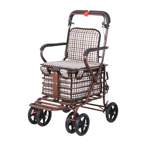 Chariot de courses pliable et portable à quatre roues avec freins, léger, pour personnes âgées, idéal pour les voyages, disponible en orange, rouge, rouge bordeaux, café - Product Image 3
