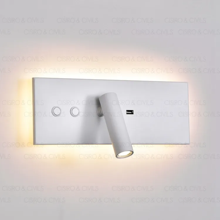 Lettore di bordi led, con lampada da parete a luce indiretta, luce di lettura regolabile