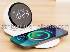 Zhizunlin 15W Cargador inalámbrico Pantalla Led Luces nocturnas Reloj despertador digital con altavoz para regalo - Product Image 4