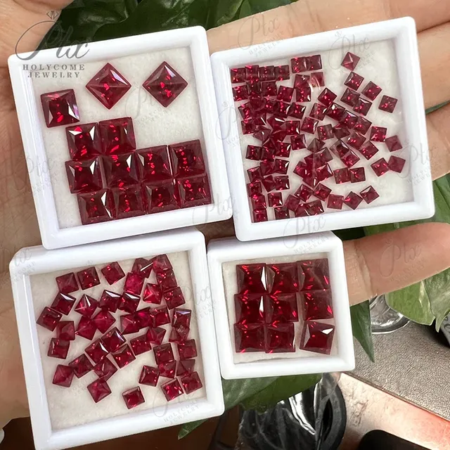 Lab Ruby Red Color Top Quality Wholesale Price Ruby Stone Ring Red Customized Lab Grown Ruby Princess Shape Gemstone Jewel