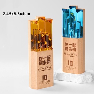 Trophées en bois personnalisés arc-en-ciel ambre bleu 8x24cm pour <span class=keywords><strong>reconnaître</strong></span> les réalisations et saluer les efforts - Product Image 2