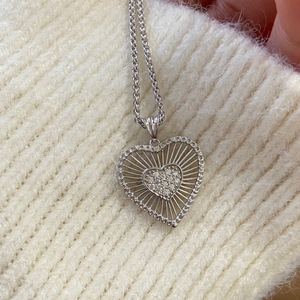 Collar de Plata de Ley S925 con Colgante de Diamante en Forma de Corazón Medieval, Estilo Antiguo, con Relieve, Estilo Trenzado, con Cordón de Tela - Product Image 3