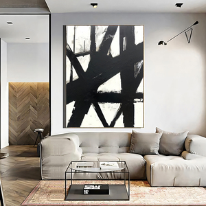 Bán buôn tùy chỉnh lớn trừu tượng màu đen và trắng bức tranh sơn dầu tối giản khách sạn tác phẩm nghệ thuật trên vải kết cấu tường trang trí nội thất - Product Image 2