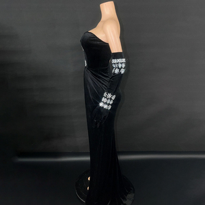 Novance Y4829 Abito da Sera Elegante in Velluto Nero <span class=keywords><strong>per</strong></span> <span class=keywords><strong>Donna</strong></span> con Strass Argentati Senza Spalline <span class=keywords><strong>per</strong></span> Cerimonie di <span class=keywords><strong>Laurea</strong></span> - Product Image 2