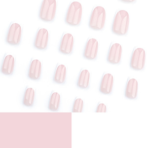 <span class=keywords><strong>Uñas</strong></span> <span class=keywords><strong>Postizas</strong></span> Hechas a Mano, Medianas, Cuadradas, Cobertura Completa, Diseño Francés Rosa y Blanco, Estilo Suave, Pre-Adheridas con Pegamento - Product Image 4