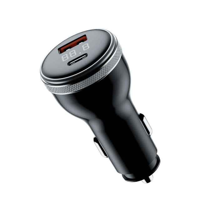 60W Super Fast Charging USB C Cigarette Lighter Car Charger Type-C Dual-Port  High Speed Fast Charging QC3.0 60W Digital Display