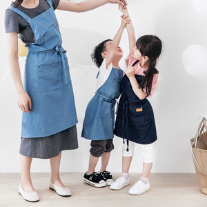 Denim Parent-<strong>Child</strong> <strong>Children's</strong> Sleeveless <strong>Aprons</strong> Pure Cotton Korean-Style - Product Image 2