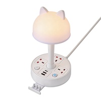Lámpara de Escritorio con Forma de Cabeza de Gato SUZHERM, Enchufe con 3 Tomas de Corriente, 2 Puertos USB y 1 Puerto Tipo-C, Cable de 2 m, Enchufe Británico, Carcasa Resistente al Fuego, Duradera/Ecológica