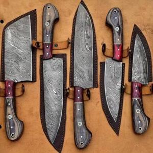 Juego de Cuchillos de Cocina de Acero de Damasco Hechos a Mano, 5 Piezas, con Mango de Madera y Bolsa de Cuero - Product Image 2