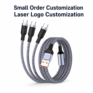 כבל טעינה ונתונים 3 ב-1 מסוג USB A ל-3 Type C, כבל נתונים קלוע, טעינה חכמה QC מקסימום 40W לטאבלט ולטלפון נייד - Product Image 3