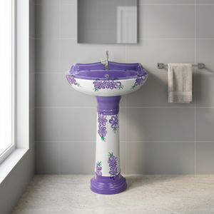 Colorido Vinus Set Rosa Cerámica Pedestal Lavabo Flor Impreso Lavabo Granito Top India Venta caliente Diseño - Product Image 5