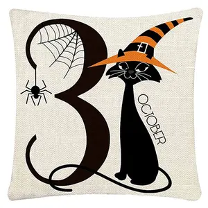 Perlengkapan dekorasi Halloween kustom, penutup bantal lempar Boo, bantal Linen dekoratif cetak tersembunyi OEM/kustom