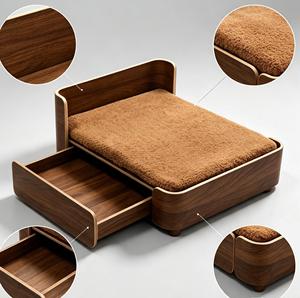Raised Wooden Dog <b>Cat</b> Bed with Storage Drawer Elevated Moisture-Resistant Pet Bed with Removable Fluffy Cushion Joint-Friendly - Product Image 1