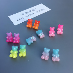 New High Quality New Design Girls Cute Jelly <b>Bear</b> Jewelry Accessories Ombre Sweet <b>Gummy</b> <b>Bear</b> Stud Earrings for Kids Women Party - Product Image 2