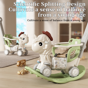 Cheval à bascule 4-en-1 en plastique pour intérieur et extérieur, jouet à chevaucher pour tout-petits, trotteur bébé avec roues - Product Image 2