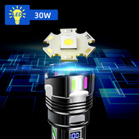 Lampe torche tactique laser blanche ultra-lumineuse 30W, longue portée, zoom réglable, rechargeable, pour aventures en plein air, camping, lampe torche LED