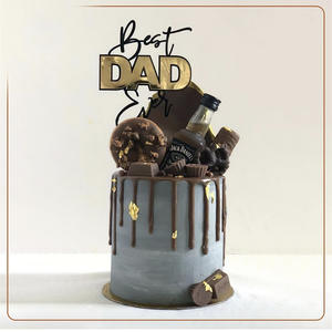 2025 joyeux fête des pères anniversaire gâteau Topper or noir papa est mon Super papa acrylique décoration de gâteau fête Dessert décoration - Product Image 5