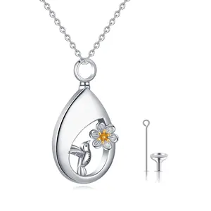 Collana con ciondolo a forma di colibrì con urna a goccia in argento Sterling 925 cremazione per ceneri