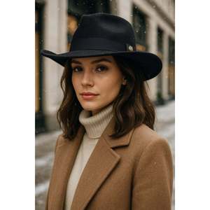 Chapeau Panama en cachemire noir à bordure noire pour femme SPK1149 - SPK1149-BLACK - Product Image 2