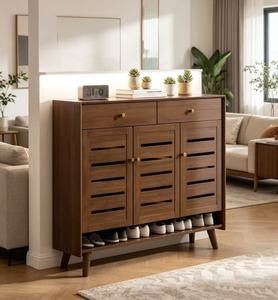 Modern Solid Wood <b>Shoe</b> Cabinet With <b>Storage</b> Drawers And Ventilated Doors Entryway Furniture For Home Use - Product Image 3
