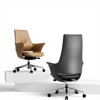 Chaise de bureau exécutive ergonomique moderne à dossier haut en cuir - Structure robuste, base en alliage d'aluminium, châssis multifonctionnel verrouillable