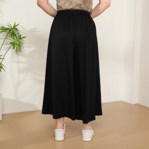 <span class=keywords><strong>Pantalon</strong></span> décontracté noir taille haute à jambe large en maille respirante unie pour <span class=keywords><strong>femme</strong></span>, en <span class=keywords><strong>polyester</strong></span> et <span class=keywords><strong>viscose</strong></span>, idéal pour l'automne - Product Image 4